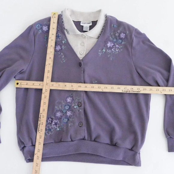 Vintage 90s Alfred Dunner Purple Embroidered Floral Collared Sweater M - Picture 4 of 10
